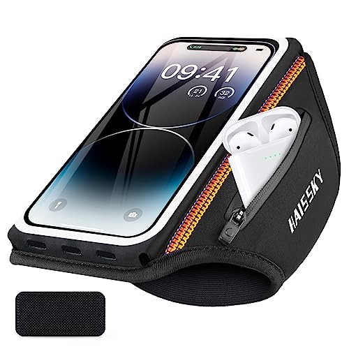 Phone Armband for Running 3D Design Cell Phone Armband with Zipper Pocket for Earbuds Car Keys, Water Resistant Sport Arm Band for iPhone 14 13 12 11 Pro Galaxy S20 S30 Fit Up to 6.9'' with Phone Case