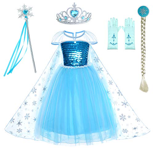 Party Chili Princess Costumes Birthday Dress Up for Little Girls with Crown,Mace,Gloves Accessories 4t 5t Years(120cm)