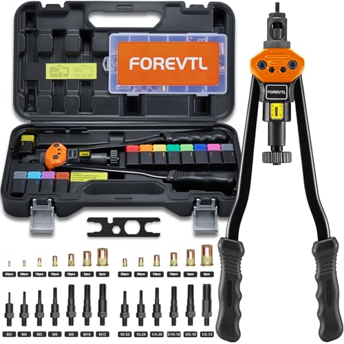 FOREVTL Rivet Nut Tool - Heavy Duty 16” Rivnut Tool with 13 Metric & SAE Mandrels, 150 PCS Rivet Nut Kit, Threaded Nutsert Tool in Blow Molded Carry Case Ideal for Entry Level and Professional Use