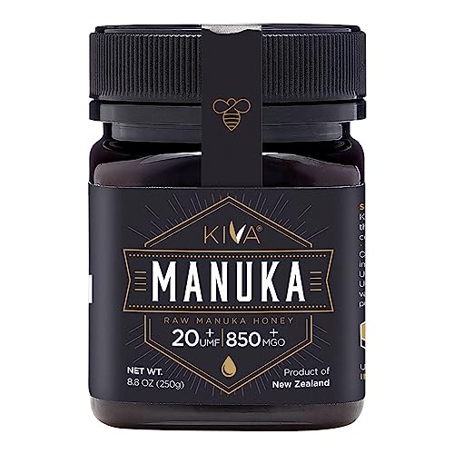 Kiva Raw Manuka Honey, Certified UMF 20+ | MGO 850+ | 100% Pure Genuine New Zealand (8.8oz/250g Bottle) | Non-GMO | No Antibiotics | Traceable | UMF & MGO Certified