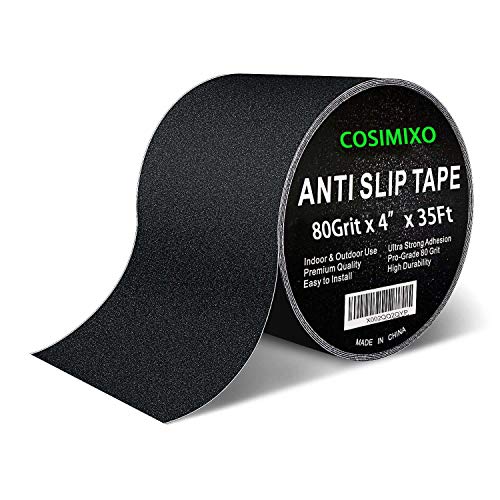COSIMIXO 4' x 35Ft Heavy Duty Anti Slip Tape,Best 80grit Friction,Grip,Abrasive for Stairs Outdoor/Indoor Waterproof Grip Tape Safety Non Skid Tread Staircases Anti-Slip Traction Tape Black