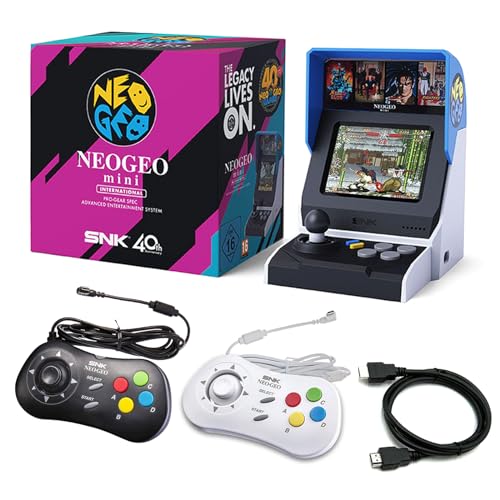SNK Neo Geo Mini International Arcade with Black and White Controller[Included HDMI Cable], 40 Pre-Loaded Classic SNK Games: The King of The Fighters / Metal Slug and More