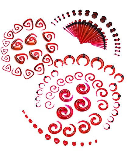 Ubjuliwa 102Pcs Ear Stretching Kit 14G-00G Ear Gauges Expander Set Acrylic Tapers Plugs Tunnels Horseshoes Taper Spiral Tapers Gauges for Ears Body Piercing Jewelry