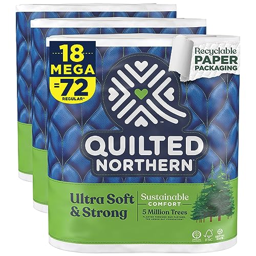 Quilted Northern Ultra Soft & Strong Toilet Paper, 18 Mega Rolls = 72 Regular Rolls, 5X Stronger*, Premium Soft Toilet Tissue with Recyclable Paper Packaging