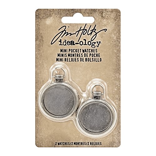 Tim Holtz Idea-ology Mini Pocket Watch Embellishments 2/Pack, Antique Nickel (TH93274),Silver
