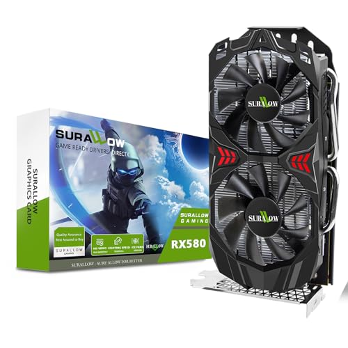 SURALLOW RX 580 8GB Graphics Card, 2048SP,GDDR5,256 Bit Graphics Card for Gaming PC,PCIE 3.0,Twin Freeze Fans Computer Video Card with HDMI/DP/Ports