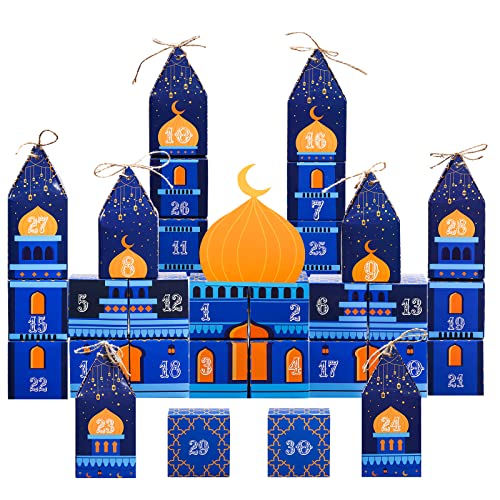 Ramadan Advent Calendar Decorations 30 Days DIY Eid Mubarak Countdown Calendar Refillable Advent Ramadan Gift Box Ramadan Mubarak Cardboard Number Boxes for Eid Ramadan Mubarak Party Supplies