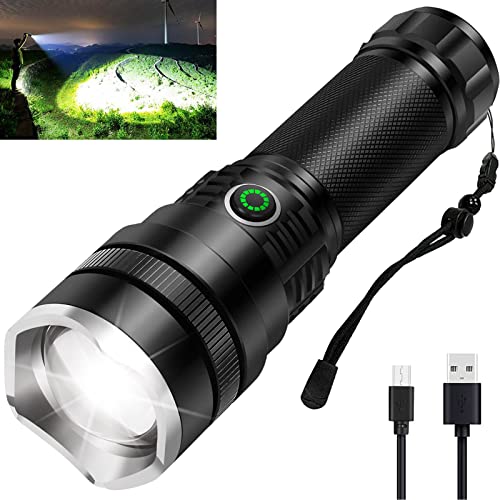 BengMxj Rechargeable Flashlight, 900,000 Lumens Tactical Flashlight, LED Flashlight with Zoomable, 5 Modes, Waterproof Flashlights for Camping, Hiking, Emergencies