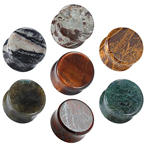 COOEAR 14PC 7 Pairs Stone Ear Plugs Double Flare Saddle Stretching Gauges Expander Stretchers 2G(6mm)-5/8'(16mm)