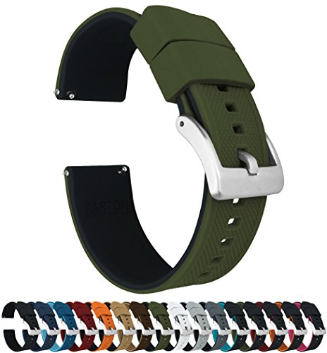 20mm Army Green/Black - BARTON Elite Silicone Watch Bands - Quick Release - Choose Strap Color & Width