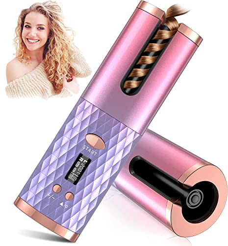 Automatic Curling Iron, Cordless Auto Hair Curler, Fast Heating Iron for Styling, Hair Curler with 6 Temps & Timers, Portable Auto Shut-Off Curling Wand for Girls, Multicolour