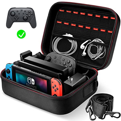 VORI Switch Case, Switch Carrying Case for Nintendo Switch and Switch OLED Model, Portable Full Protection Hard Shell Travel Storage Bag for Switch Console Pro Controller Accessories, Black