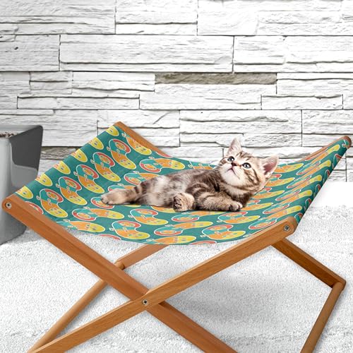 Ambesonne Gaming Pet Hammock, Game Controller Gamepad Retro Colors Atari Fans, Bed for Kittens Canopy with Durable Wooden Frame, 22' x 19 1/2' x 13', Dark Seafoam Multicolor