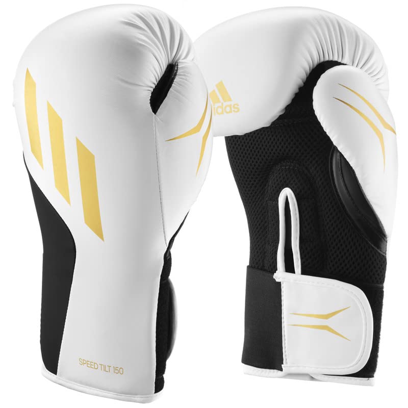 adidas Speed TILT 150 - with New Tilt Technology - for Men, Women, Unisex - for Boxing, Punching Bag, Kickboxing, MMA, and Training (White/Gold/Black, 14 oz)