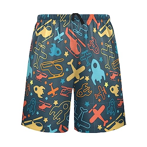 Pigsaly Pajama Shorts Bright Colorful Helicopter Men's Pajama Bottoms Blue Rocket Stars Sleep Pajama Shorts XL