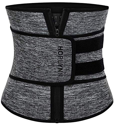 HOPLYNN Neoprene Sweat Waist Trainer Corset Trimmer Shaper Belt for Women, Workout Plus Size Waist Cincher Stomach Wraps Bands Small Grey