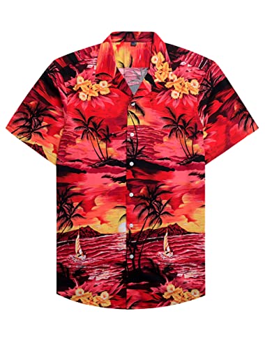 Alimens & Gentle 100% Cotton Regular Fit Short Sleeve Casual Hawaiian Shirt for Men - S