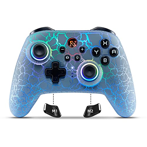 BINBOKPLAY Switch Controller, Wireless Switch Pro Controller for Switch/Switch Lite/Switch OLED, RGB Adjustable LED Wireless Remote Gamepad with Unique Crack/Motion control/Turbo/ALPS Joystick(Gray)