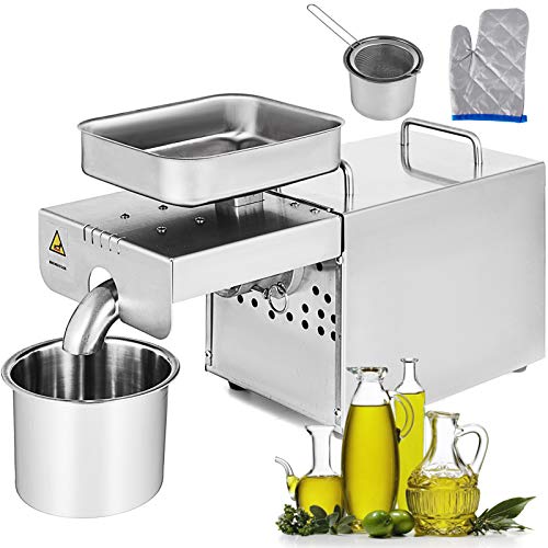 Happybuy Oil Press Machine 750W Cold/Hot Press Automatic Oil Extractor Organic Oil Expeller Commercial Grade Stainless Steel Oil Press Machine