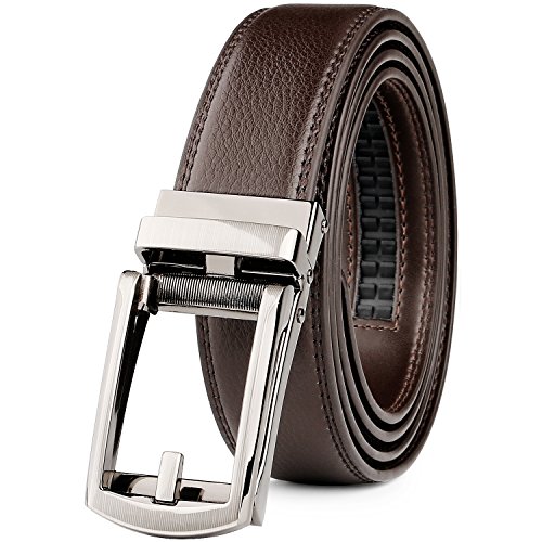 WERFORU Leather Ratchet Dress Belt for Men Perfect Fit Waist Size Up to 50 Inches with Automatic Buckle,02Style 1 - Coffee,Suit Pant Size 30-44 Inches