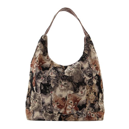 Signare Tapestry Hobo Shoulder bag Slouch Purse For Women with Cat Design (HOBO-CAT)