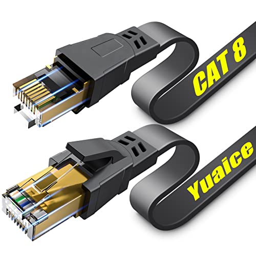 Yuaice Cat 8 Ethernet Cable - 3FT High Speed Flat Internet Network Cable - Multiple Size Options (3FT-100FT) - Professional LAN Cable - Gold Plated RJ45 Connector - Shielded for Indoor & Outdoor Use