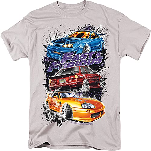 Fast And The Furious Men's Smokin Street Cars Classic T-shirt Large Silver
