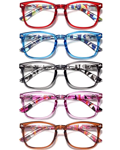 CCVOO 5 Pack Reading Glasses Blue Light Blocking, Filter UV Ray/Glare Computer Readers Fashion Nerd Eyeglasses Women/Men (B2 Mix,1.5)