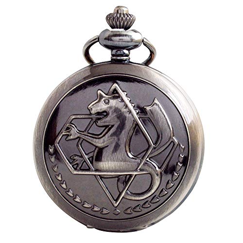 BOSHIYA Fullmetal Alchemist Pocket Watch with Chain Vintage Quartz Pocket Watch for Cosplay Accessories Anime Merch
