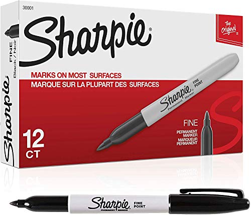 Markers Sharpie SAN-30001 Fine Point Permanent, Black; 12/Pk