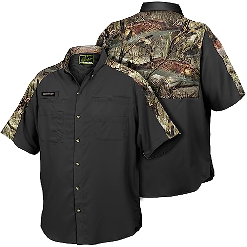 Fishouflage Redfish 2XL Camo Guide Shirt – Men’s Split Rock Short-Sleeve Fishing Shirt-Black
