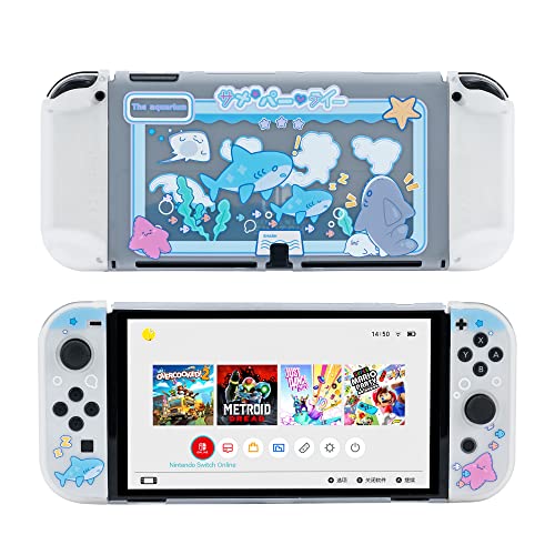 GeekShare Protective Case Slim Cover Case Compatible with Nintendo Switch OLED and Joy-Con - Shock-Absorption and Anti-Scratch Skin Case for OLED Switch - Shark Party