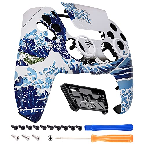 eXtremeRate Luna Redesigned The Great Wave Front Shell Touchpad Compatible with ps5 Controller BDM-010 BDM-020 BDM-030 040, Replacement Housing Custom Touch Pad Cover Compatible with ps5 Controller