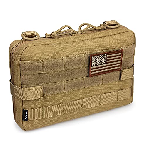 WYNEX Tactical Molle Admin Pouch, Upgrade Material Semi-Hidden Zipper & 1000D Tough Nylon EDC Utility Pouches Tools Bag EMT Utility Map Pocket, IFAK Pack Include U.S.A Flag Patch