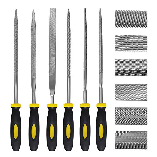 kapoua Needle File Set, 6 Pieces Hand Metal Files, Hardened Alloy Strength Steel Set includes Flat, Flat Warding, Square, Triangular, Round, and Half-Round File