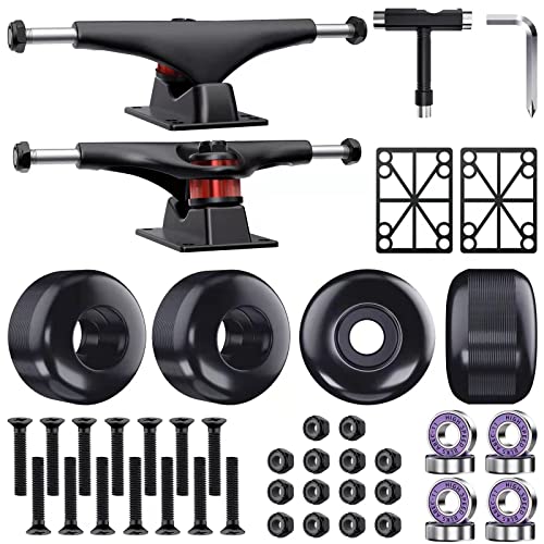 Jizmo Skateboard Trucks, Fits 7.75-8.25' Deck, Skateboard Wheels 52mm, Skateboard Bearings ABEC-11, Skateboard Pads, Skateboard Hardware Tool Combo Starter Set