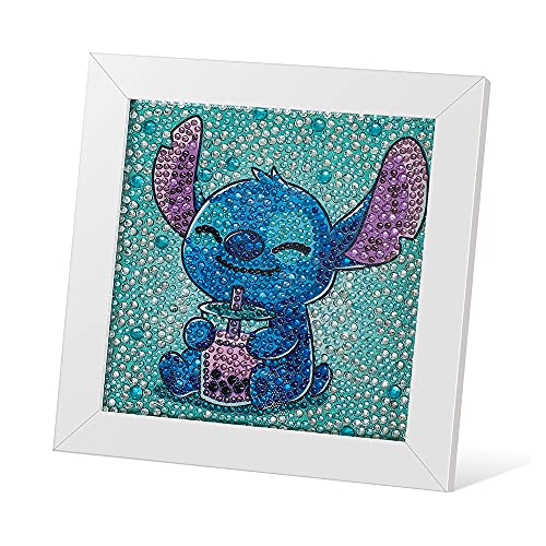 AllWenTo 5D Diamond Painting Kit for Kids with Wooden Frame Easy Small Anime Diamond Painting Full Drill Diamond Art Gem Painting for Beginners 7X7 inch (Stitch)