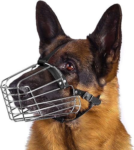 BRONZEDOG Wire Dog Muzzle German Shepherd for Medium Large Dogs Adjustable Durable Metal Basket for Biting Chewing Barking (M)