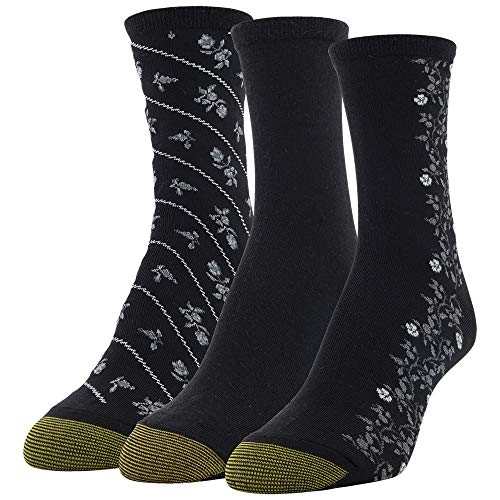 GOLDTOE Women's Designer Collection Midi Socks, 3 Pairs, Black, Grey, Black, Shoe Size: 6-9
