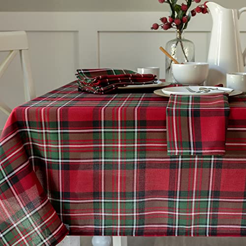 Benson Mills Holiday Plaid Yarn Dyed Fabric Table Cloth, Holiday, Winter, and Christmas Tablecloth (60' X 84' Rectangular, Red)