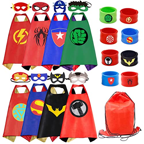 RioRand Kids Dress Up 8PCS Superhero Capes Set and Slap Bracelets for Boys Costumes Birthday Party Gifts