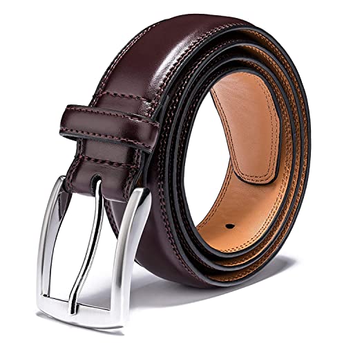 KM Legend Men's Genuine Leather Dress Belt with Premium Quality - Classic & Fashion Design for Work Business and Casual (esWine, 40)