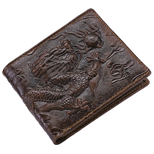 Itslife Mens Bifold Wallet with 3D Dragon Pattern,Leather Wallets for Men RFID Blocking,Gift Wallet for Men (Dragon Brown)