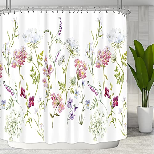 Riyidecor Extra Wide Floral Wildflowers Shower Curtain Clawfoot Tub 108Wx72H Inch 18 Pack Metal Hooks Herbs Botanical Plants Flower Wildflowers Decor Fabric Bathroom Polyester Waterproof RY-OISL