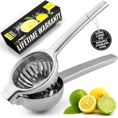 Zulay Extra Large Lemon Squeezer Stainless Steel - Easy Squeeze Heavy Duty Lemon Juicer Hand Press - Ergonomic Citrus Squeezer & Fruit Juicer for Small Oranges, Lemons, & Limes