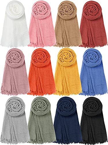 SATINIOR 12 Pieces Hijab Scarf for Women Long Head Wraps Scarf Lightweight Shawl Turban Hijab Scarf Solid Color Soft Head Scarf for Women Girls, 35.5 x 70.9 Inch