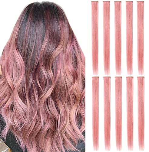 ECOCHARMS 9PCS Princess Party Highlights Clip in Smoke Pink Hair Extensions Costumes Wig for Woman(Light Pink)