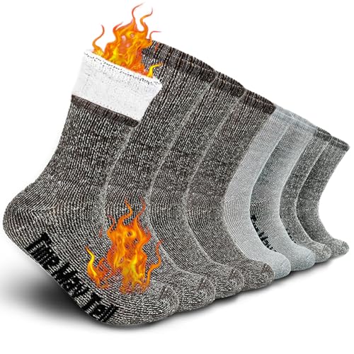 Time May Tell Mens Merino Wool Hiking Cushion Socks Thermal Warm Crew Winter Boot Socks Pack (2Brown,Light Grey,Dark Grey(4 pairs),US Size 9~13)