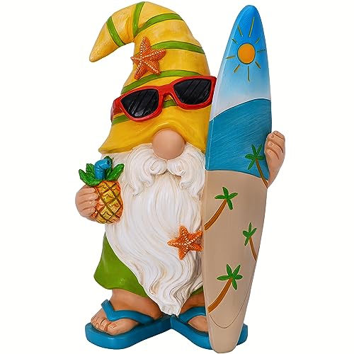 Mood Lab Garden Gnome - Surfer Gnome Figurine - 9.1 Inch Tall Funny Lawn Statue - for Outdoor & House Decor