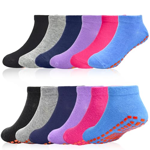 SkiBeaut 6 Pairs Trampolines Socks for Kids Ankle Grip Socks Non Slip Children Crew Socks for Boys and Girls 6-9 Years